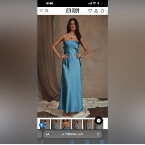 12th Tribe Teal Satin Strapless Bias-Cut Gown